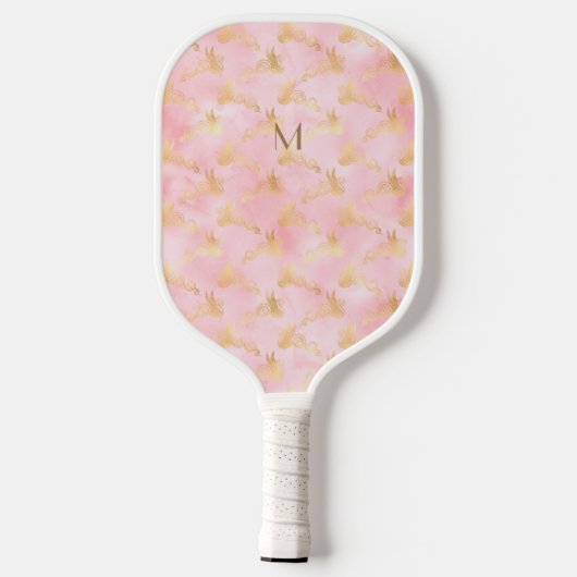 Aangepast Initiaal Barbie Roze Goud Bloemen Celest Pickleball Paddle (Achterkant)