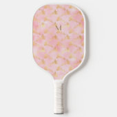 Aangepast Initiaal Barbie Roze Goud Bloemen Celest Pickleball Paddle (Voorkant)