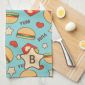 Aangepast Initiaal | Burger- en Fries-patroon Theedoek (Quarter Fold)