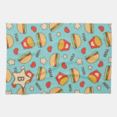 Aangepast Initiaal | Burger- en Fries-patroon Theedoek (Horizontaal)