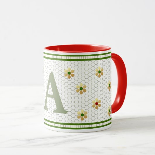 Aangepast Initiaal | Chic Gold Daisy Honeycomb Mok (Voorkant rechts)