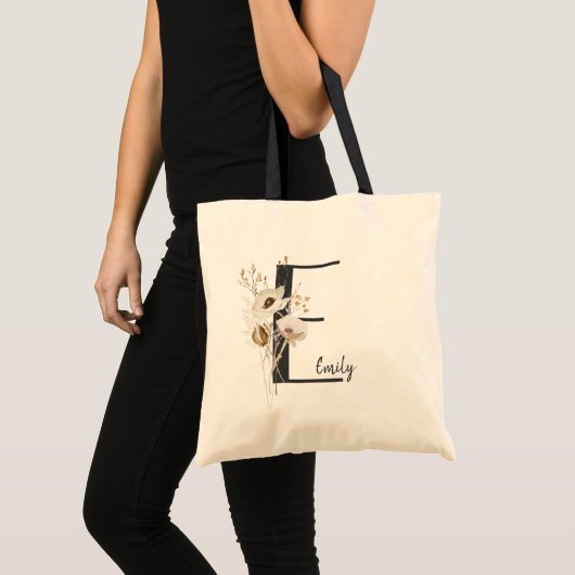 Aangepast Initiaal D Black & White Wild flower Cus Tote Bag (Voorkant (product))