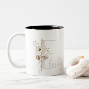 Aangepast Initiaal D Black & White Wild flower Cus Tweekleurige Koffiemok