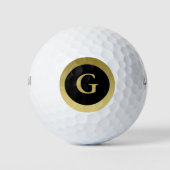 Aangepast Initiaal Elegante zwart & gouden golfbal Golfballen (Voorkant)