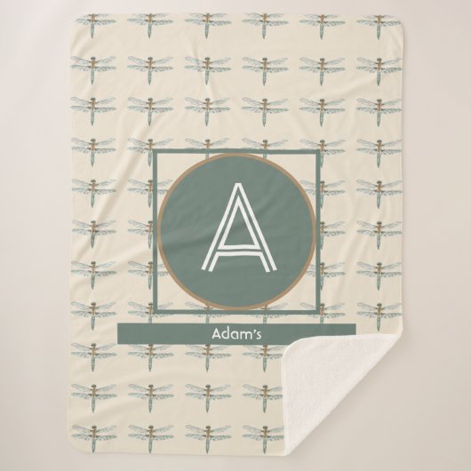 Aangepast Initiaal en naam Dragon Fly Trendy Sherpa Deken (Voorkant)
