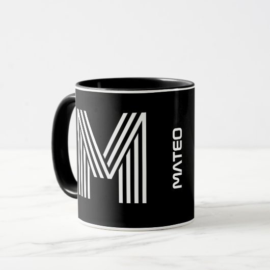Aangepast Initiaal en naam | Modern zwart monogram Mok (Voorkant links)