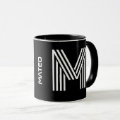 Aangepast Initiaal en naam | Modern zwart monogram Mok (Voorkant rechts)