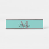 Aangepast initiaal en naamtekst blauwgroen bureau naambordje (Voorkant)