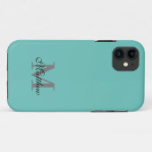 Aangepast initiaal en naamtekst blauwgroen Case-Mate iPhone case (Achterkant (horizontaal))