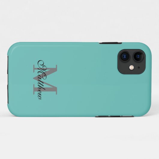 Aangepast initiaal en naamtekst blauwgroen Case-Mate iPhone case (Achterkant (horizontaal))