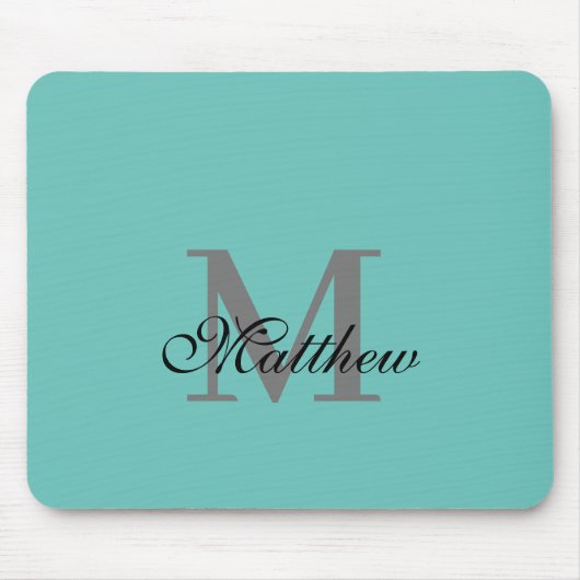 Aangepast initiaal en naamtekst blauwgroen muismat (Voorkant)