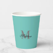 Aangepast initiaal en naamtekst blauwgroen papieren bekers (Voorkant)