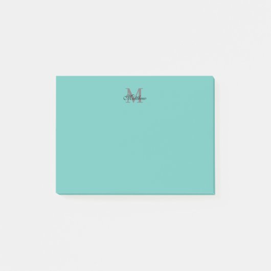 Aangepast initiaal en naamtekst blauwgroen post-it® notes (Voorkant)