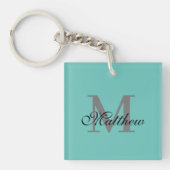 Aangepast initiaal en naamtekst blauwgroen sleutelhanger (voorkant)