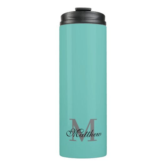 Aangepast initiaal en naamtekst blauwgroen thermosbeker (Voorkant)