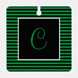 Aangepast Initiaal Groen en Zwart Gestreept Metalen Ornament
