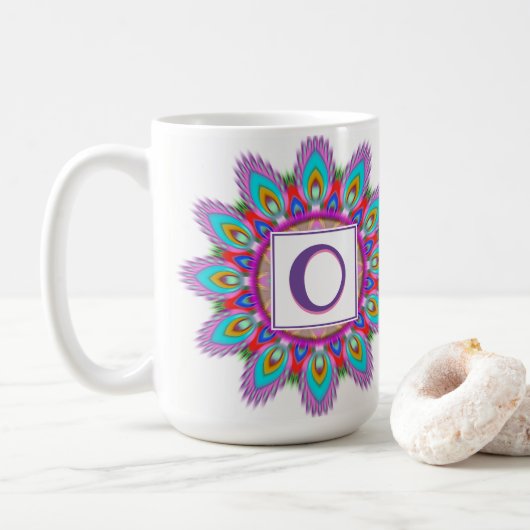 Aangepast initiaal grote koffie mok Mandala patroo (Met donut)