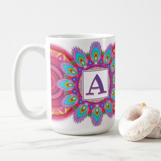 Aangepast initiaal grote koffie mok Mandala patroo (Met donut)