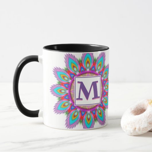 Aangepast initiaal koffie mok Mandala patroon (Met donut)