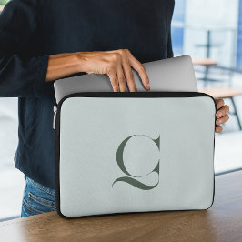 Aangepast Initiaal l Elegant Classy Groen Monogram Laptop Sleeve