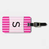 Aangepast Initiaal + lichtroze en dieproze strepen Bagagelabel (Voorkant horizontaal)