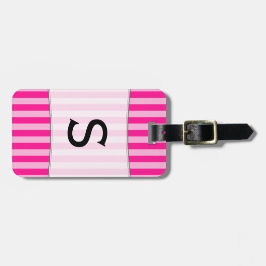 Aangepast Initiaal + lichtroze en dieproze strepen Bagagelabel (Voorkant horizontaal)