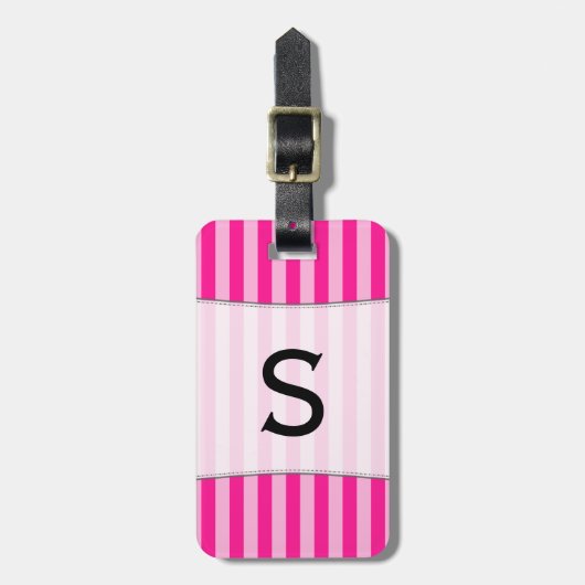 Aangepast Initiaal + lichtroze en dieproze strepen Bagagelabel (Voorkant verticaal)