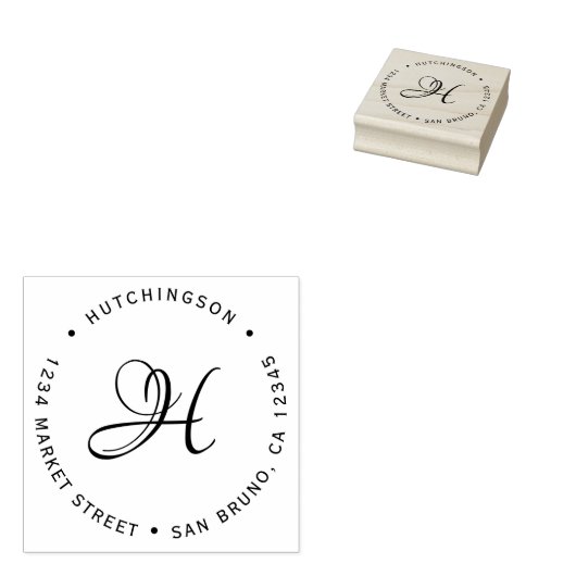 Aangepast Initiaal Monogram Script Return-adres Rubberstempel (Gestempeld)