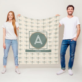 AANGEPAST INITIAAL & NAAM DRAGONFLY PATTERN FLEECE DEKEN