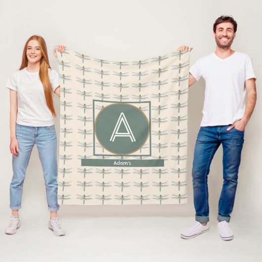 AANGEPAST INITIAAL & NAAM DRAGONFLY PATTERN FLEECE DEKEN (In situ)