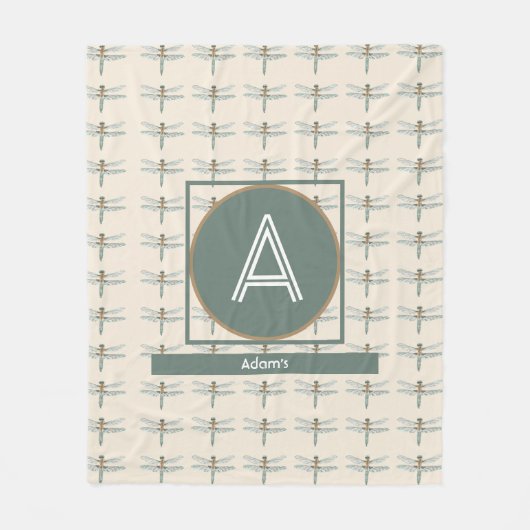 AANGEPAST INITIAAL & NAAM DRAGONFLY PATTERN FLEECE DEKEN (Voorkant)