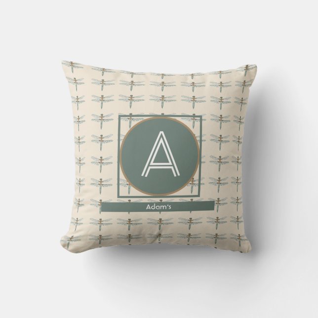 AANGEPAST INITIAAL & NAAM DRAGONFLY PATTERN KUSSEN (Voorkant)