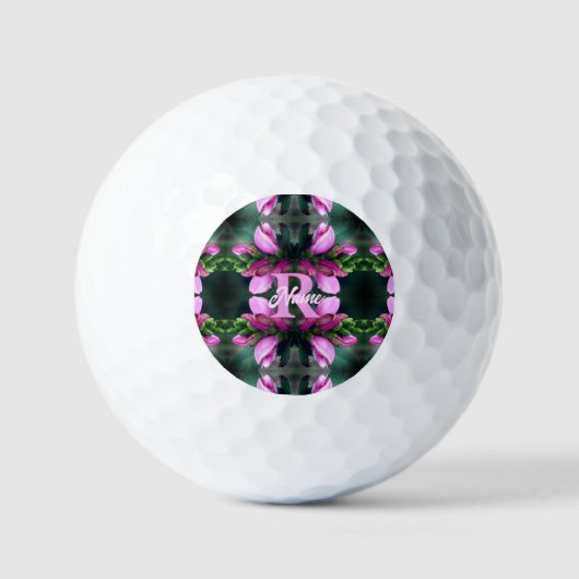 Aangepast initiaal naam roze bloem kunst golfballen (Voorkant)