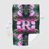 Aangepast initiaal naam roze bloem kunst golfhanddoek (Insitu)