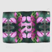 Aangepast initiaal naam roze bloem kunst golfhanddoek (Horizontaal)