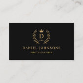Aangepast Initiaal & Naam Zwart en Goud Monogramme Visitekaartje (Voorkant)