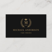 Aangepast Initiaal & Naam Zwart en Goud Monogramme Visitekaartje (Voorkant)