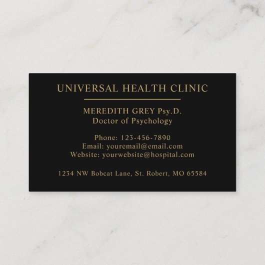 Aangepast Initiaal & Naam Zwart en Goud Monogramme Visitekaartje (Achterkant)