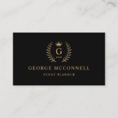 Aangepast Initiaal & Naam Zwart en Goud Monogramme Visitekaartje (Voorkant)