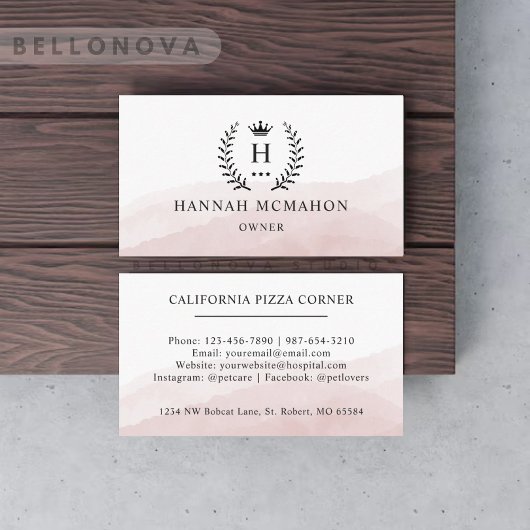 Aangepast Initiaal & Naam Zwart en Goud Monogramme Visitekaartje