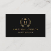 Aangepast Initiaal & Naam Zwart en Goud Monogramme Visitekaartje (Voorkant)