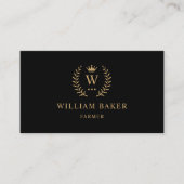 Aangepast Initiaal & Naam Zwart en Goud Monogramme Visitekaartje (Voorkant)