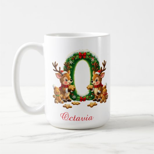 Aangepast initiaal O vrolijk kerstfeest  Koffiemok (Links)