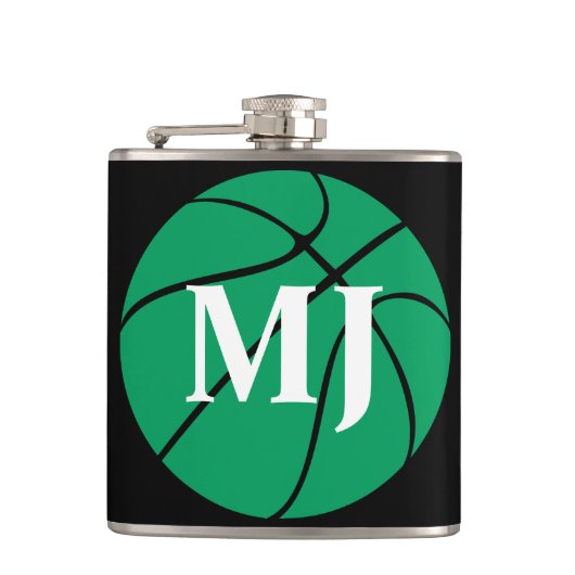 Aangepast Initiaal of nummer voor groene Basketbal Heupfles (Voorkant)