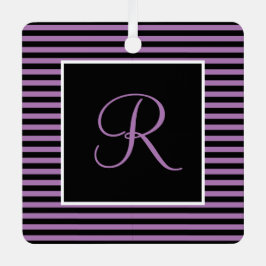 Aangepast Initiaal Paarse en Zwart Gestreept Metalen Ornament