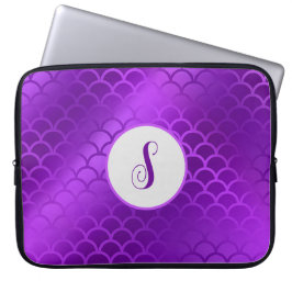 Aangepast initiaal paarse zeemeermin schalen patro laptop sleeve