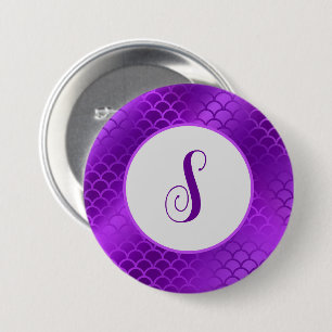 Aangepast initiaal paarse zeemeermin schalen patro ronde button 7,6 cm