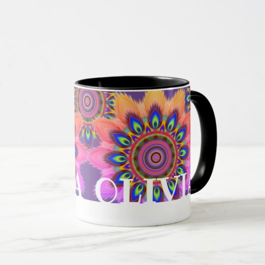 Aangepast initiaal PEACOCK koffie mok Mandala patr (Voorkant rechts)