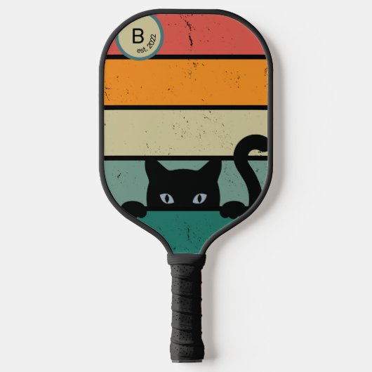 Aangepast Initiaal Retro Black Cat Pickleball Paddle (Voorkant)