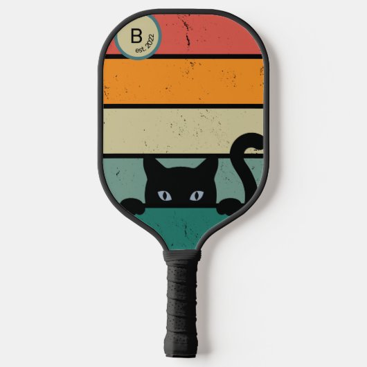Aangepast Initiaal Retro Black Cat Pickleball Paddle (Achterkant)
